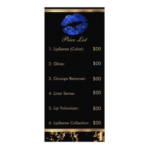 Blue Glitter and Marble Lip Price List Rack Card