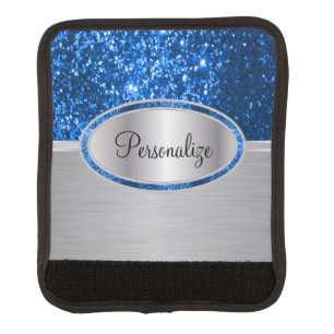 Blue Glitter and Metal Brush Steel Print Luggage Handle Wrap