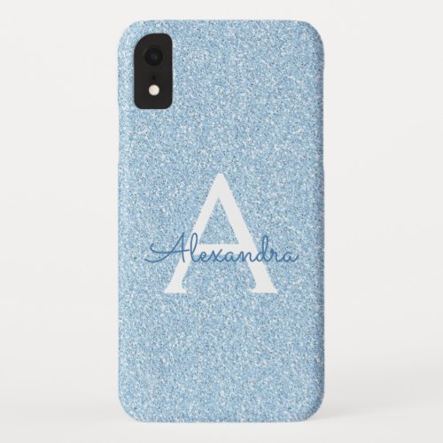 Blue Glitter and Sparkle Monogram iPhone XR Case