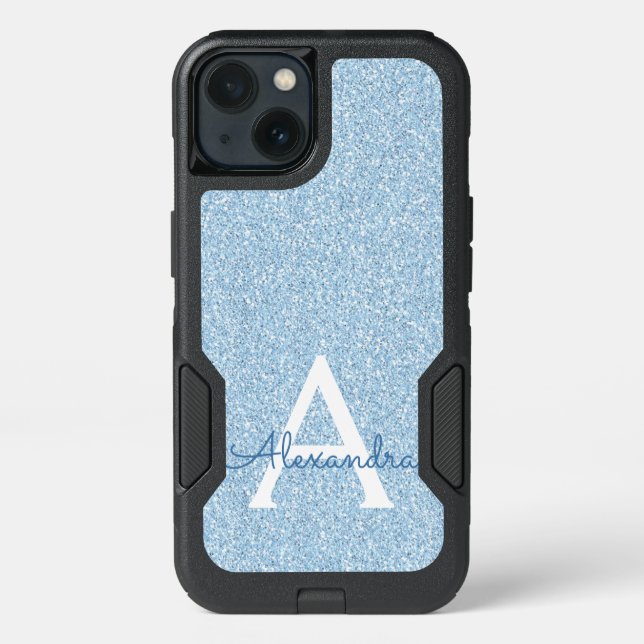 Blue Glitter and Sparkle Monogram Otterbox iPhone Case (Back)