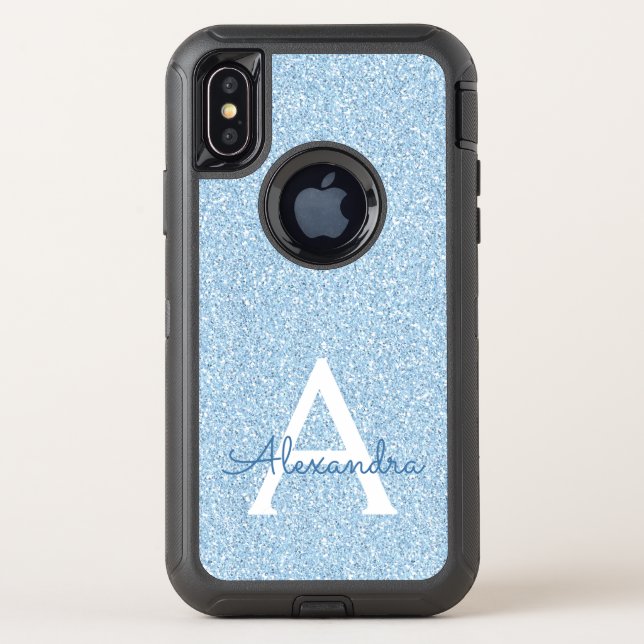 Blue Glitter and Sparkle Monogram Otterbox iPhone Case (Back)