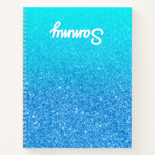 Blue Glitter Aqua Ombre Left Handed Notebook