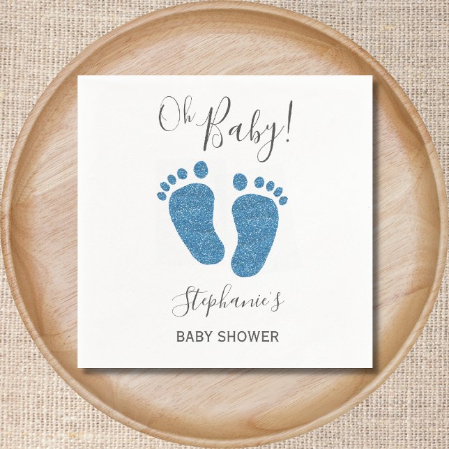 Blue Glitter Baby Feet Baby Shower  Napkins (Creator Uploaded)