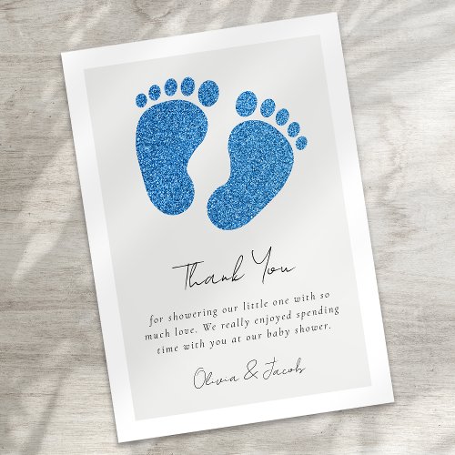 Blue Glitter Baby Feet Baby Shower Thank You  Note