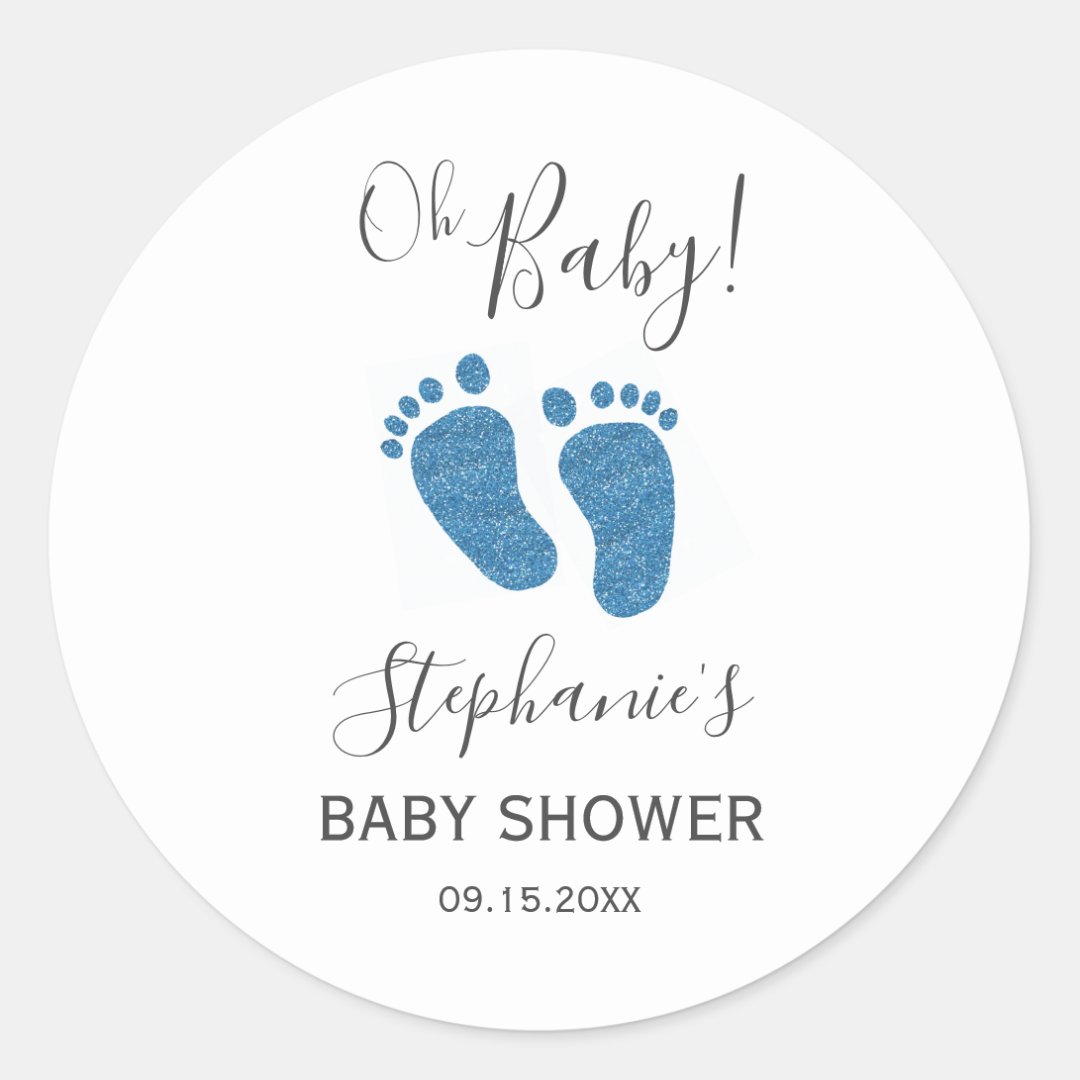 Blue Glitter Baby Feet Classic Round Sticker | Zazzle