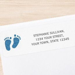 Blue Glitter Baby Feet Return Address Label
