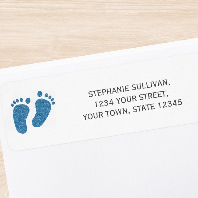 Blue Glitter Baby Feet Return Address Label (Creator Uploaded)
