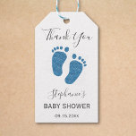 Blue Glitter Baby Shower Thank You Gift Tags<br><div class="desc">These cute Baby Shower Thank You Gift Tags are decorated with blue glitter baby feet.
Easily customizable.</div>