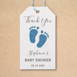 Blue Glitter Baby Shower Thank You Gift Tags