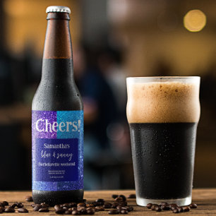 Blue Glitter Bachelorette Party  Beer Bottle Label