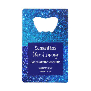 Blue Glitter Bachelorette Party Credit Card Bottle Opener