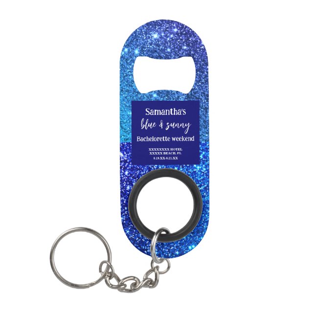 Blue Glitter Bachelorette Party   Keychain Bottle Opener (Front)