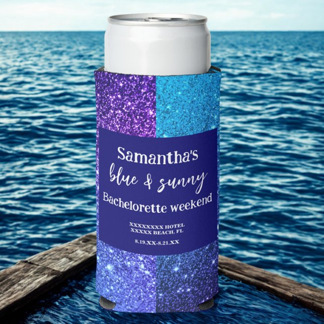 Blue Glitter Bachelorette Party  Seltzer Can Cooler (Creator Uploaded)