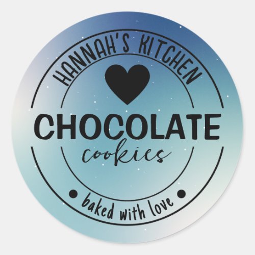 Blue Glitter Background Item Label Baked With Love