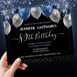 Blue Glitter Balloons 80th Birthday Party Invitation<br><div class="desc">Elegant faux silver and blue glitter balloons on the top border. All text is adjustable and easy to change for your own party needs. Great elegant save the date birthday party template design.  any year,  age can be changed. Elegant modern stylish typography</div>