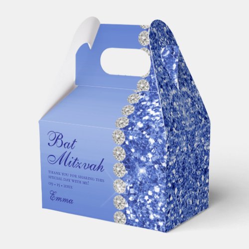 Blue Glitter Bat Mitzvah Favor Boxes