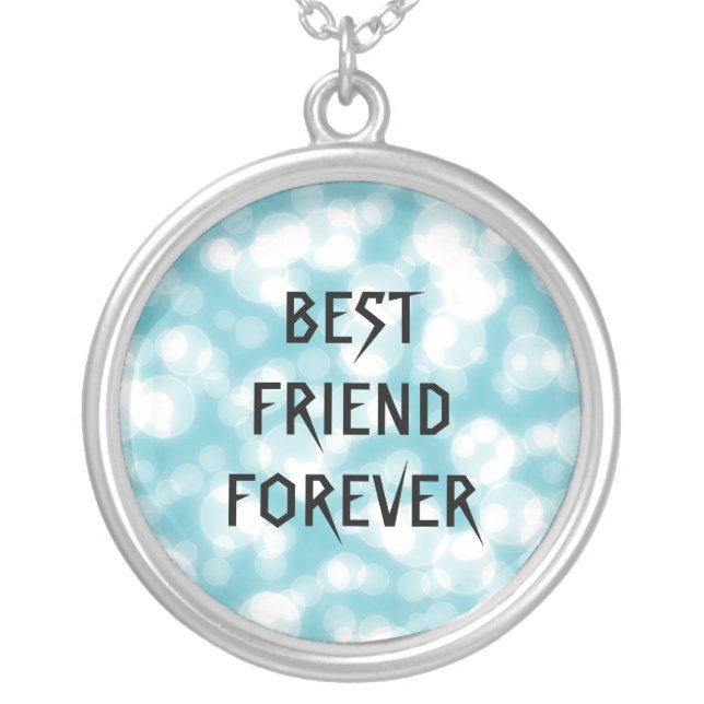 Blue Glitter Best Friends Forever Silver Plated Necklace (Front)