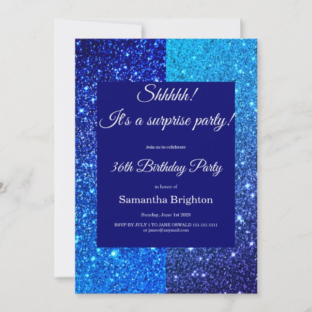 Blue Glitter Birthday Party Invitation (Front)
