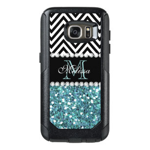 BLUE GLITTER BLACK CHEVRON MONOGRAMMED OtterBox SAMSUNG GALAXY S7 CASE