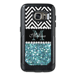 BLUE GLITTER BLACK CHEVRON MONOGRAMMED OtterBox SAMSUNG GALAXY S7 CASE