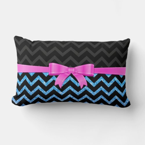 Blue Glitter Black Zigzag Chevron Pattern Lumbar Pillow