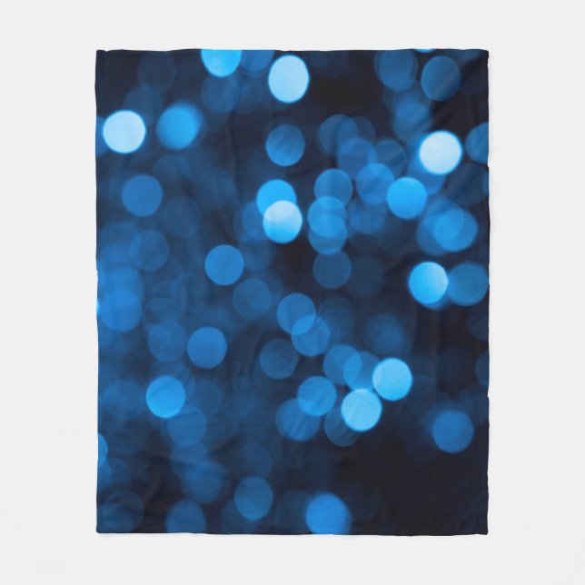 Blue glitter bokeh texture lights fleece blanket (Front)