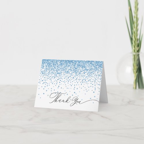 Blue Glitter Boys Baby Shower Thank You Note