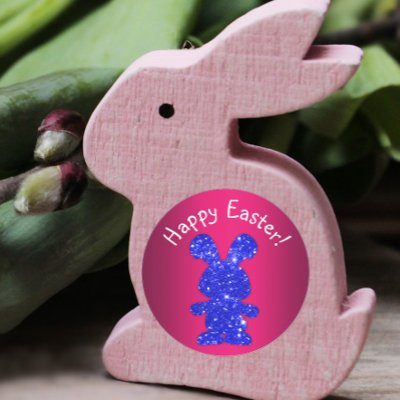 Blue Glitter Bunny Happy Easter