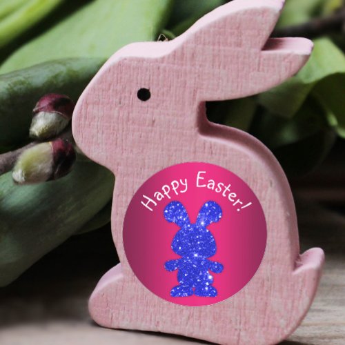 Blue Glitter Bunny Happy Easter Classic Round Sticker