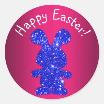 Blue Glitter Bunny Happy Easter