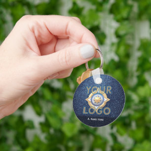 Blue Glitter Business Logo Fleet Office Employee Keychain
