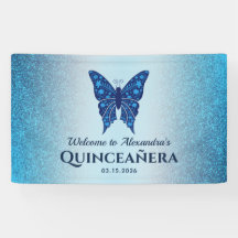 Blue Glitter Butterfly Quinceañera