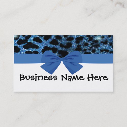 Blue Glitter Cheetah With Bow Business Card