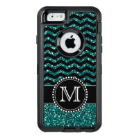 Blue Glitter Chevron Monogrammed Defender OtterBox Defender iPhone Case