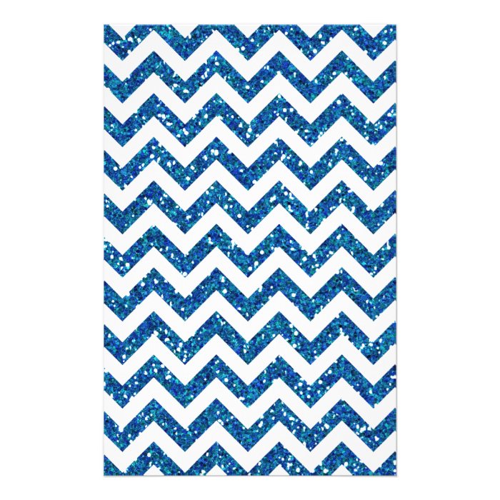 Blue Glitter Chevron Pattern Stationery Design