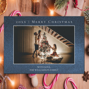 Blue Glitter Christmas Photo Card