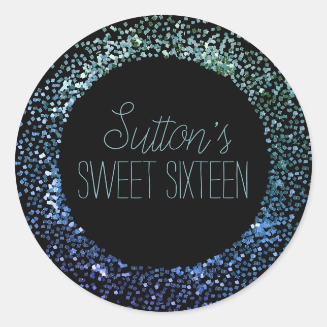 Blue Glitter Circle Classic Round Sticker (Front)
