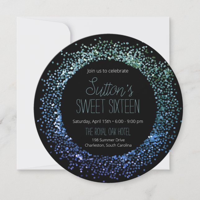 Blue Glitter Circle Invitation (Front)