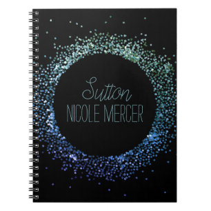Blue Glitter Circle Notebook