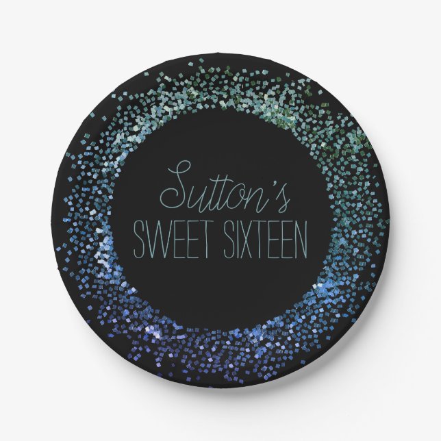 Blue Glitter Circle Paper Plates (Front)