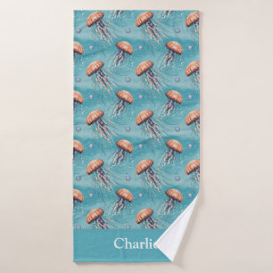 Blue Glitter Coastal Jellyfish Bath Towel