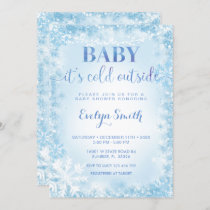 Blue Glitter Cold Outside Snowflake Baby Shower  I Invitation