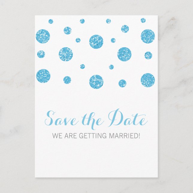 Blue Glitter Confetti Save the Date Postcard (Front)