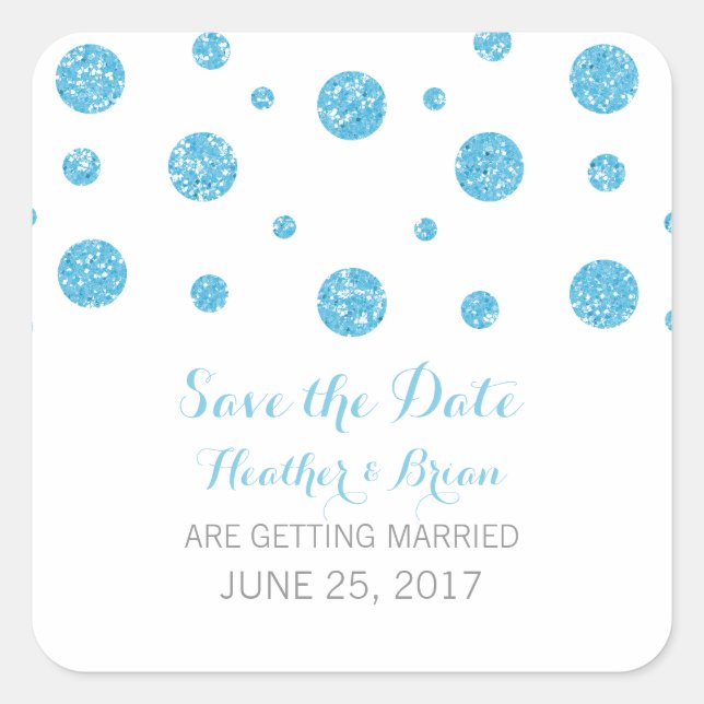 Blue Glitter Confetti Save the Date Stickers (Front)