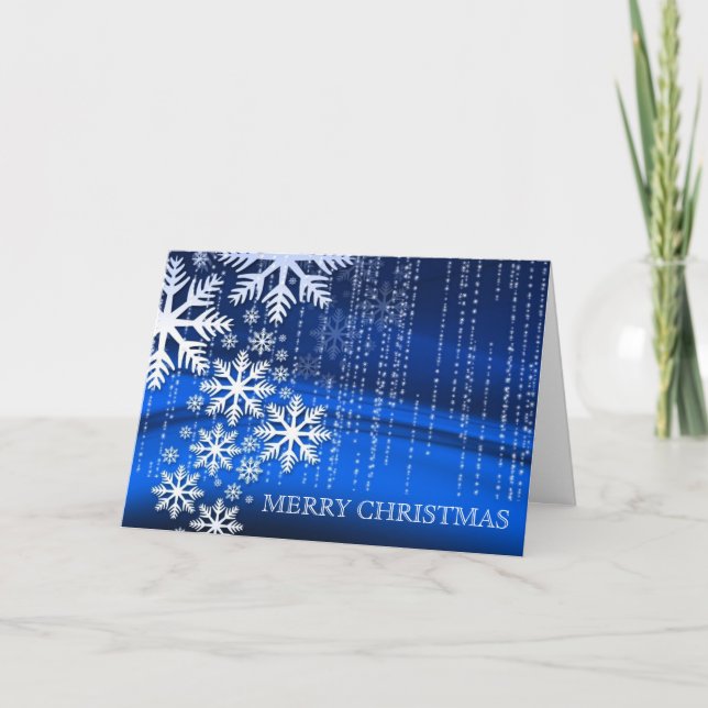 Blue Glitter Confetti Snowflake Merry Christmas Holiday Card (Front)