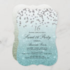 Blue Glitter Confetti Sweet 16 Invitation
