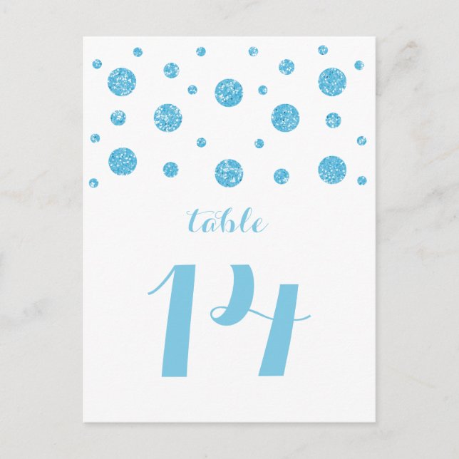 Blue Glitter Confetti Table Number Postcard (Front)