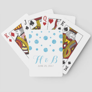 Blue Glitter Confetti Wedding Playing Cards