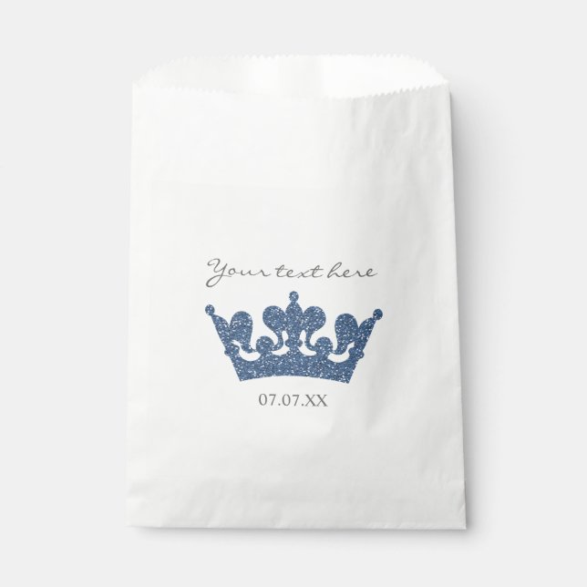 Blue Glitter Crown Birthday Party Favor Bags (Front)