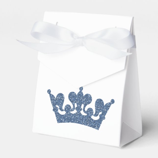 Blue Glitter Crown Prince Royal Party Favor Boxes (Front Side)
